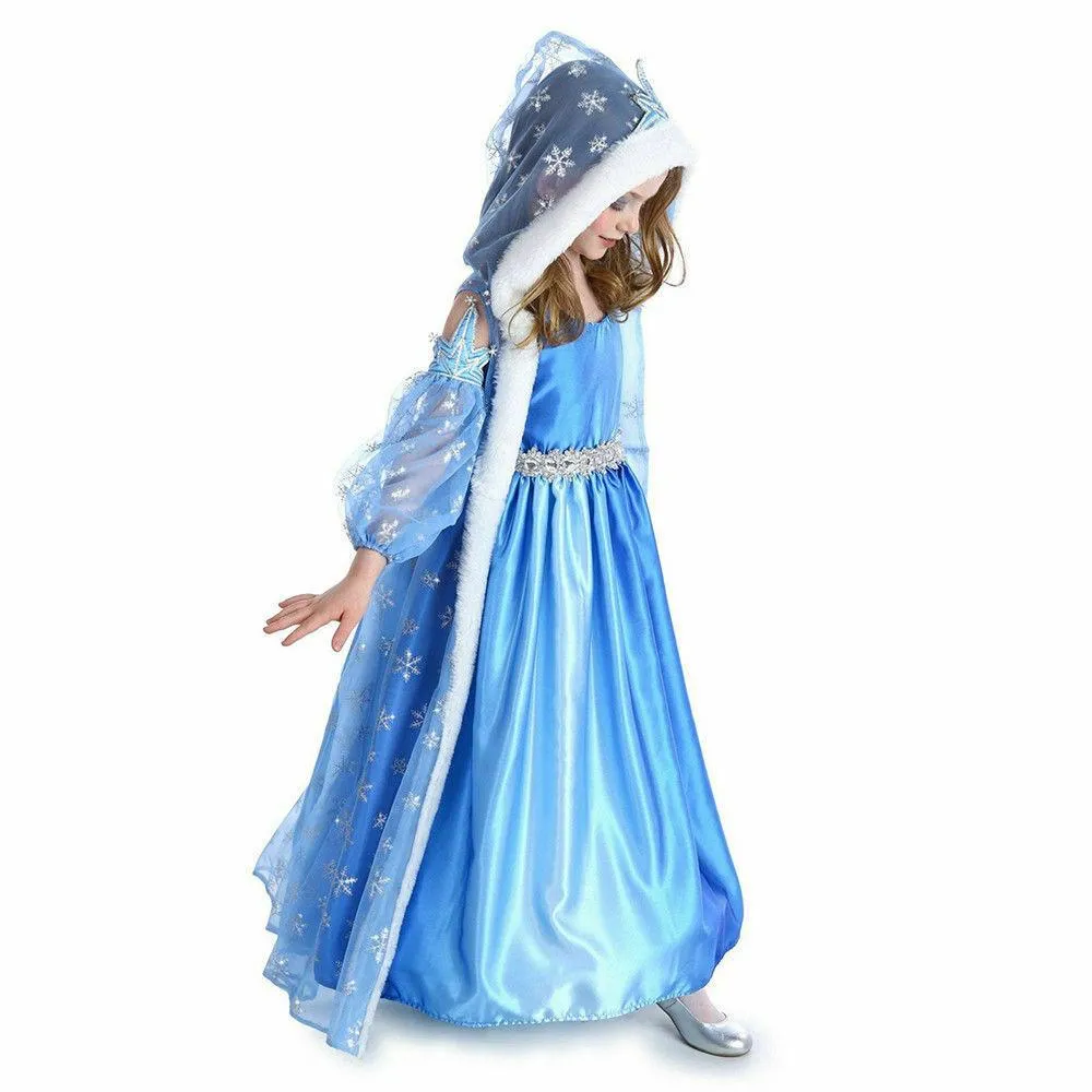 Little Girl Clothing Elsa Dress Hooded Shawl Princess Dress Birthday Dress Halloween Cosplay Dress For Kids Girls