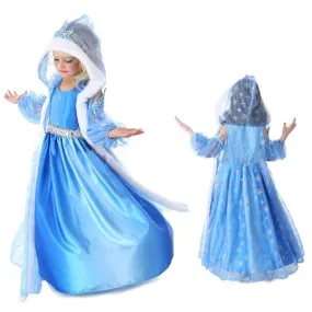 Little Girl Clothing Elsa Dress Hooded Shawl Princess Dress Birthday Dress Halloween Cosplay Dress For Kids Girls