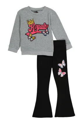 Little Girls Royalty Graphic Sweatshirt and Flare Pants