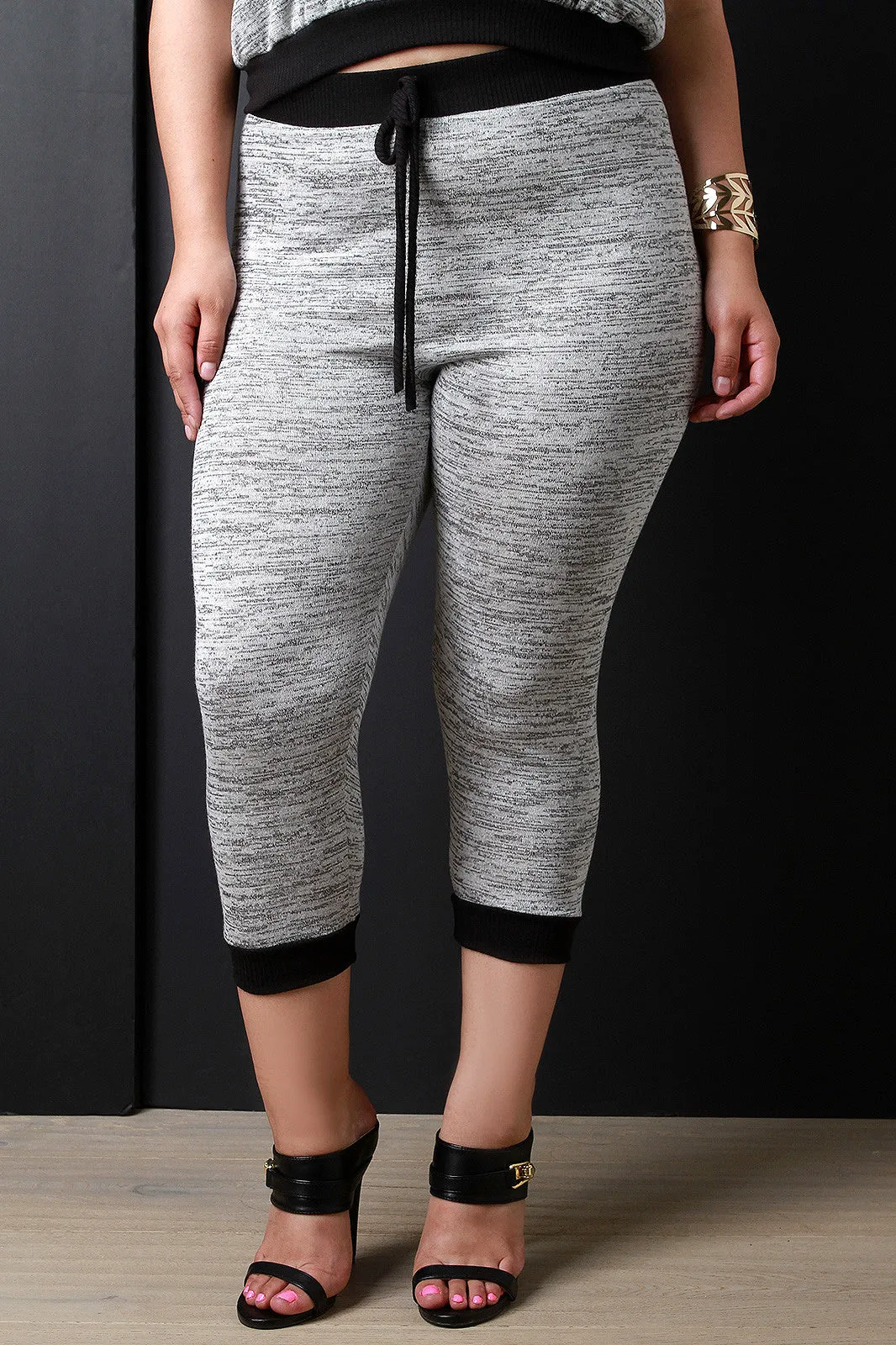 Marled Knit Contrast Capri Joggers