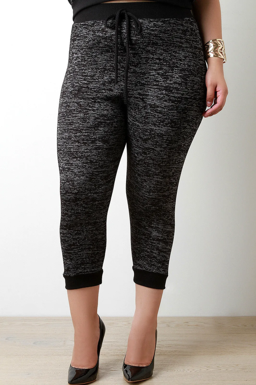 Marled Knit Contrast Capri Joggers