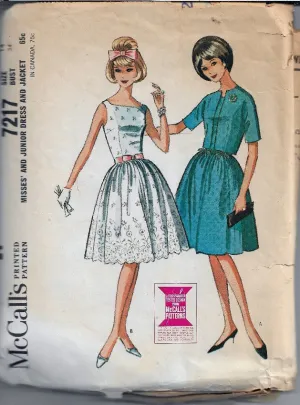 McCalls 7217 Dress Bolero Jacket Vintage Sewing Pattern 1960s