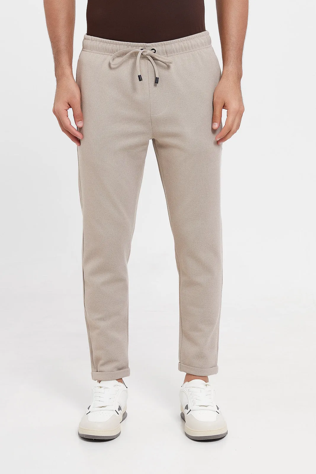 Men Beige Pull-On Trousers