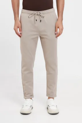 Men Beige Pull-On Trousers