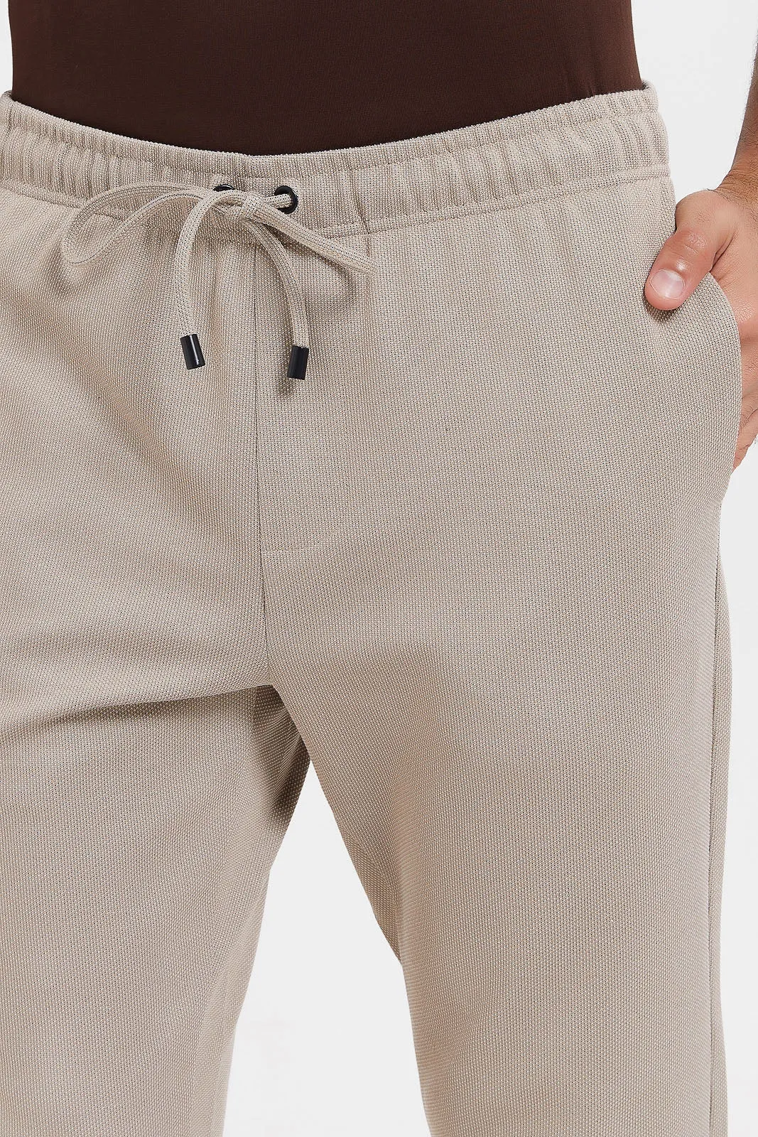 Men Beige Pull-On Trousers