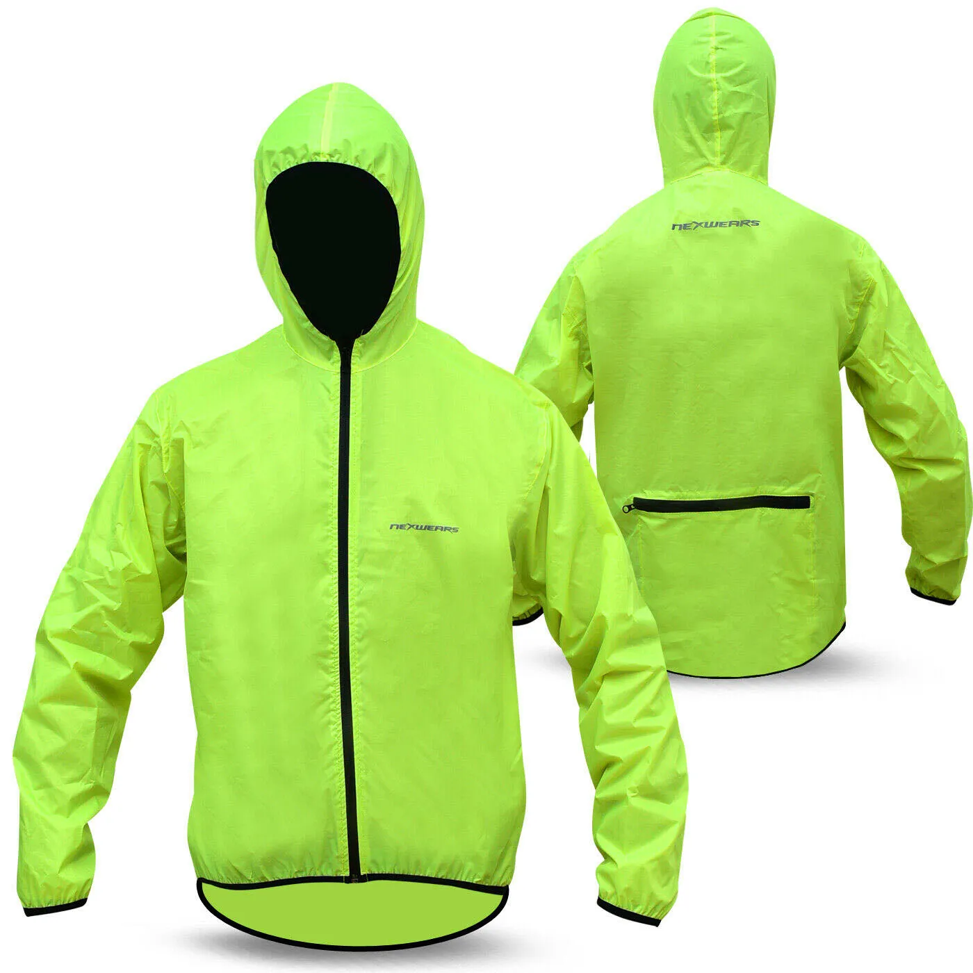 Mens Cycling Hooded Jacket High Visibility Waterproof Running Top Rain Coat