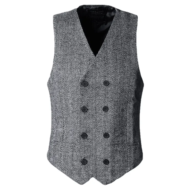 Men'S Double Breasted Vest Formal Grey Slim Business Jacket