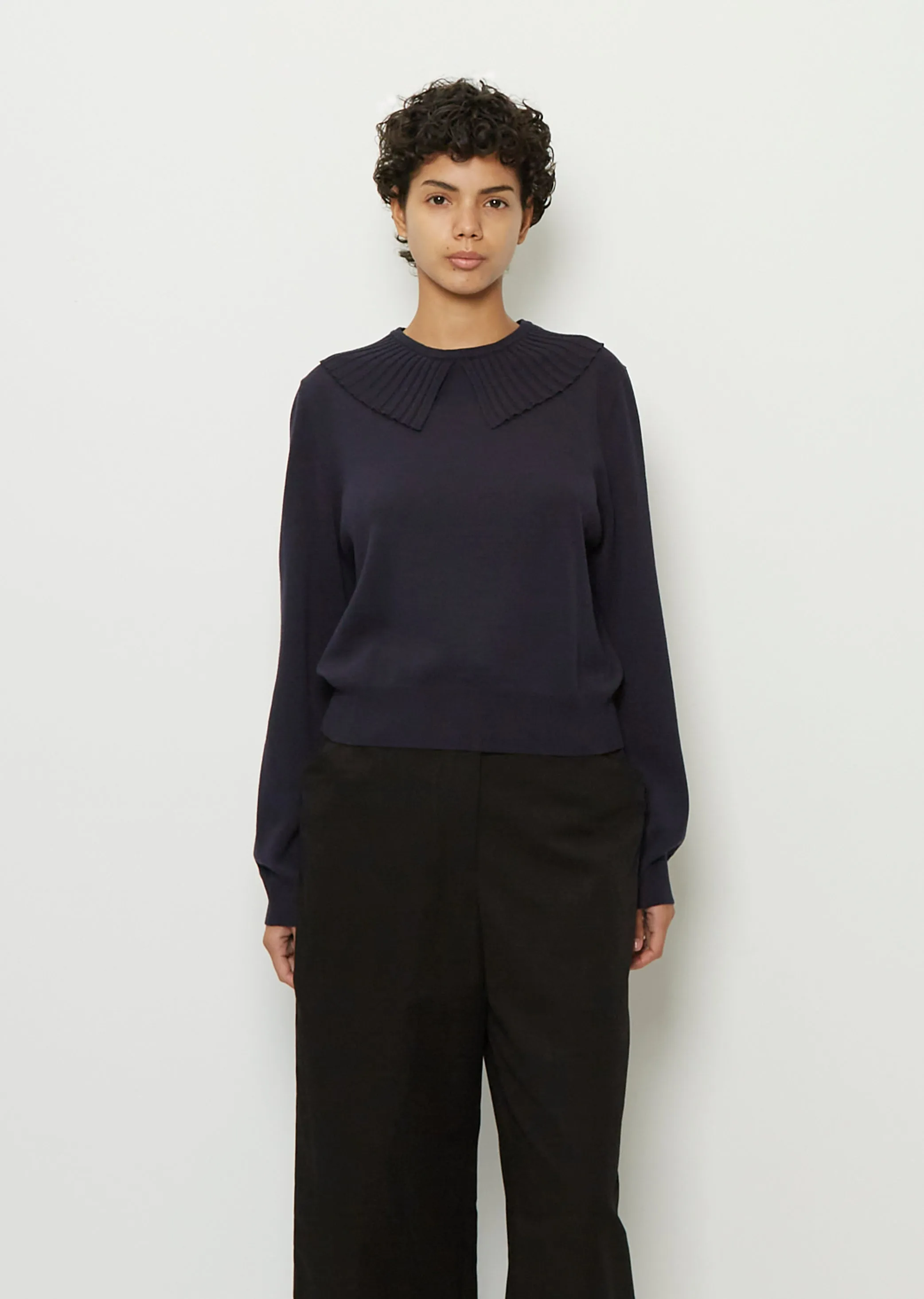 Merino Wool Fluted Collar Jumper