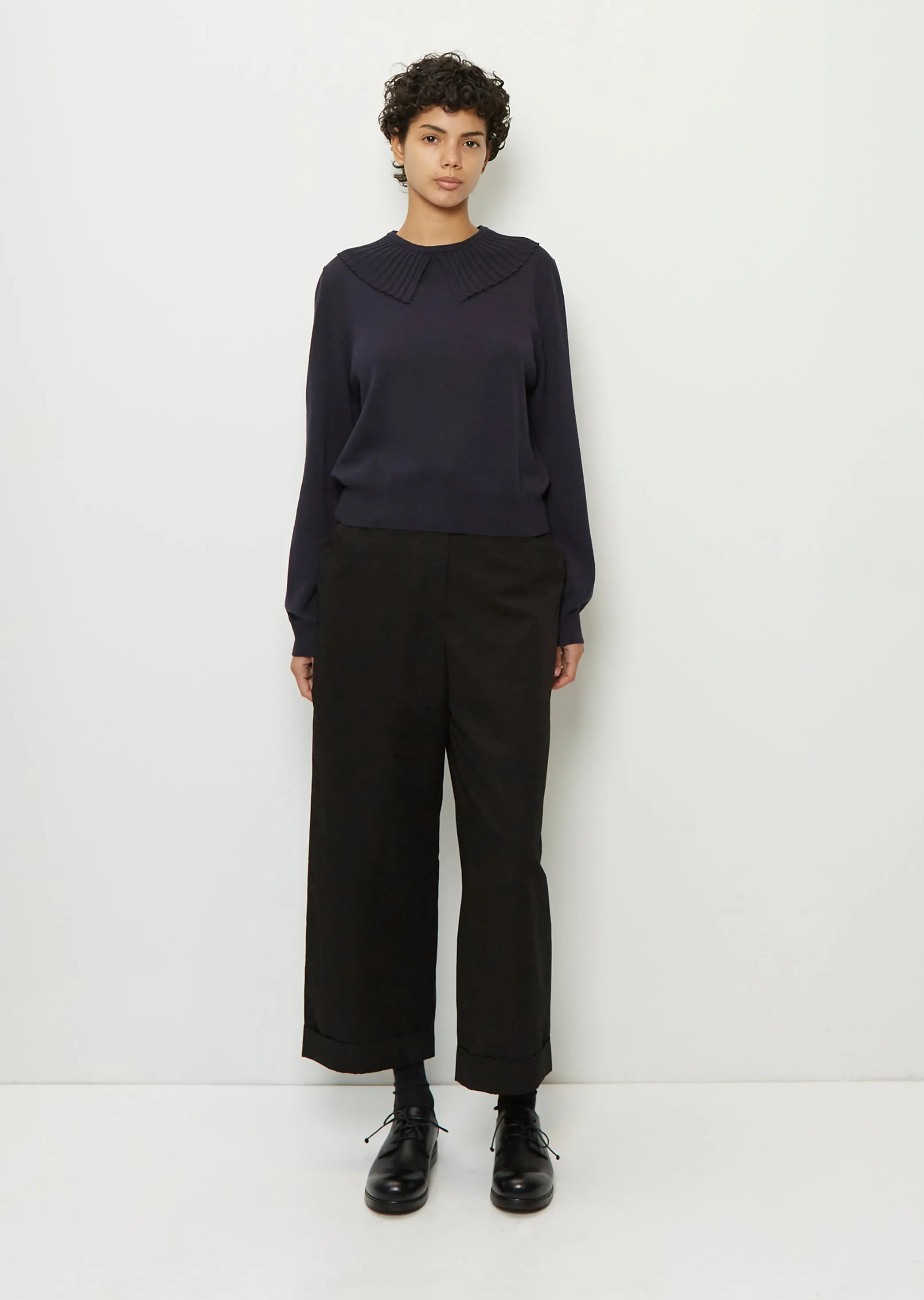 Merino Wool Fluted Collar Jumper