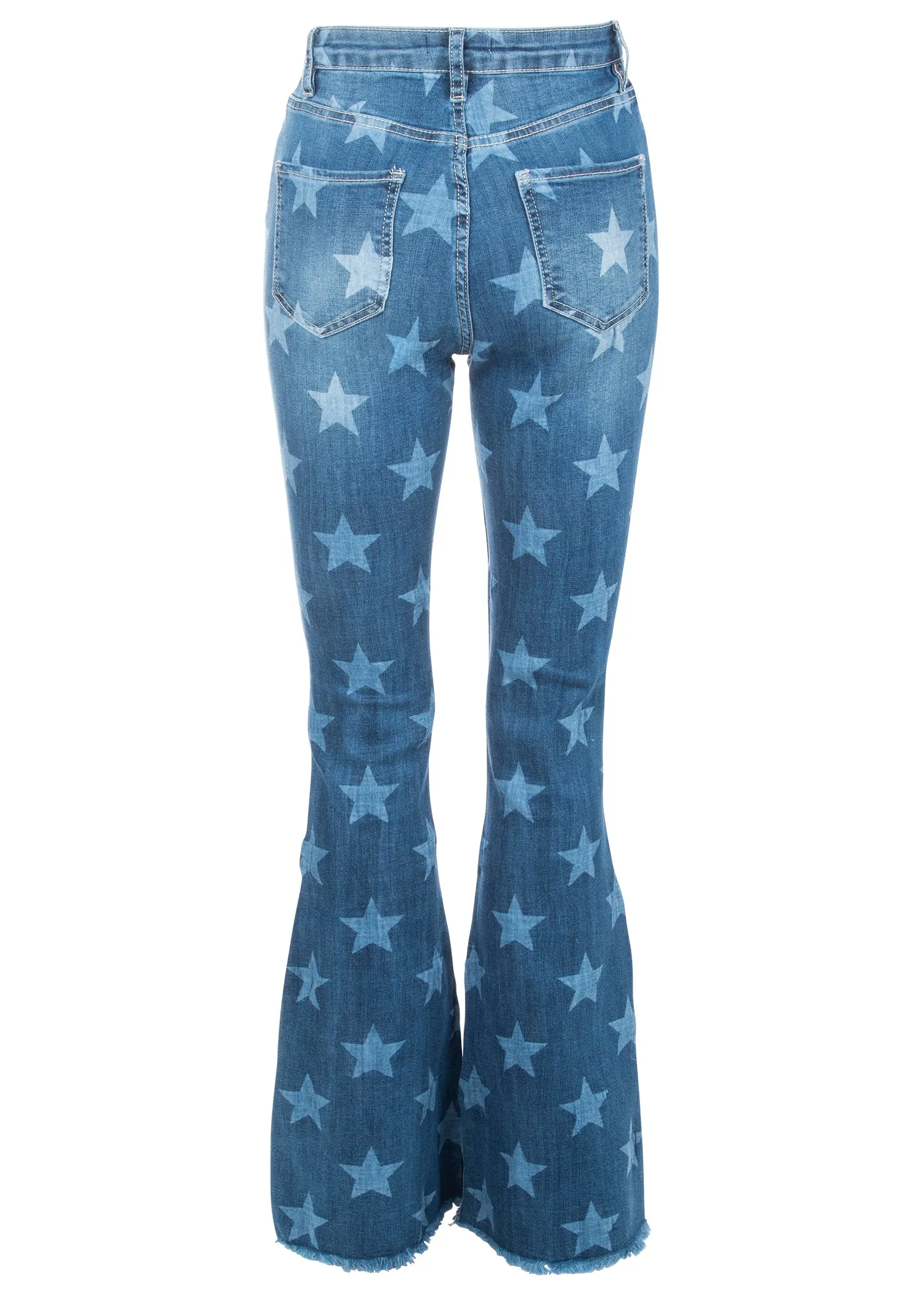 Midnight Sky Star Bell Bottom Pants Ripped Flare Jeans