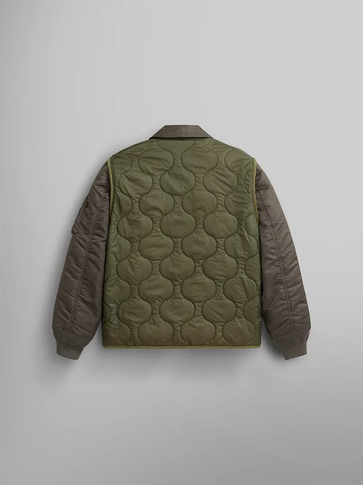 MIXED MEDIA QUILTED UTILITY JACKET