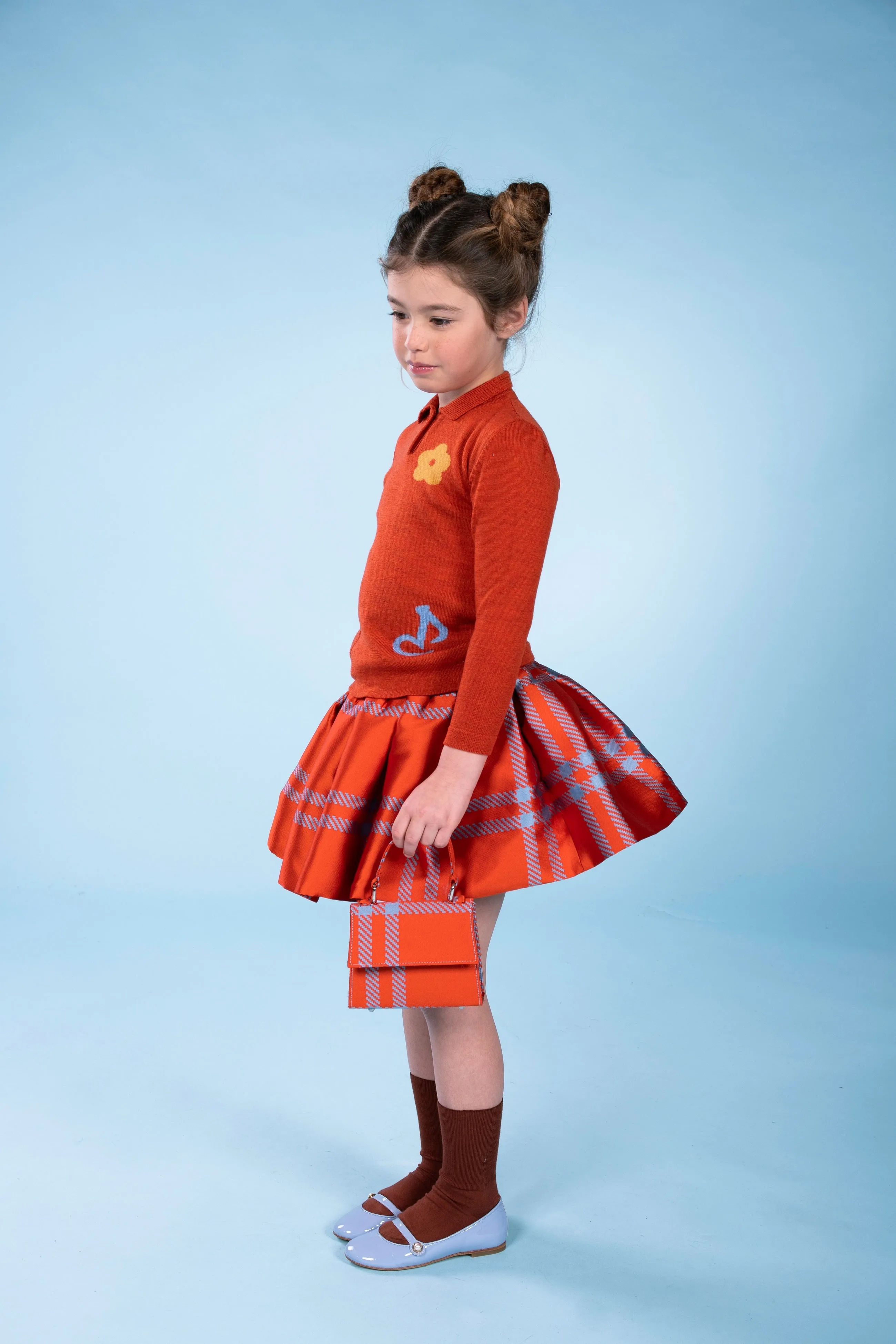 MMS Orange Plaid Taffeta Skirt Long