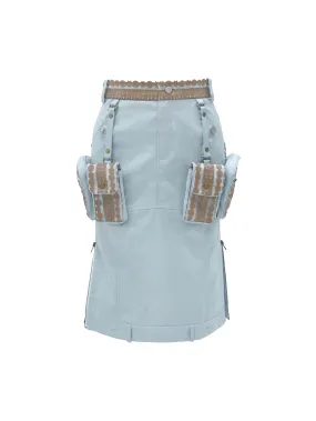 MUKTANK x COOLOTHES Light Blue Floral Organza Bag Component Folded Double-Waisted Wide A-line Skirt