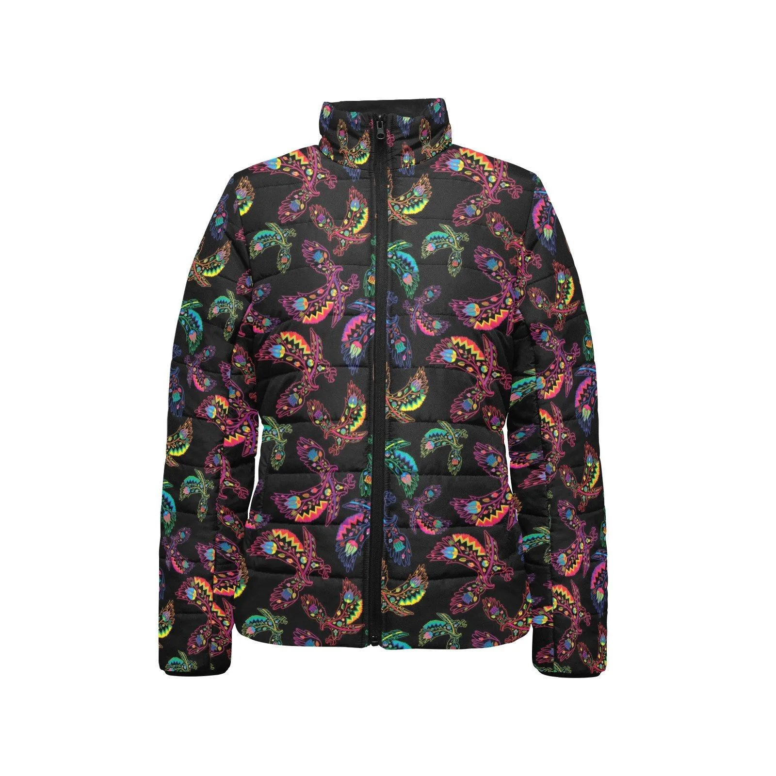 Neon Floral Eagles Women's Stand Collar Padded Jacket