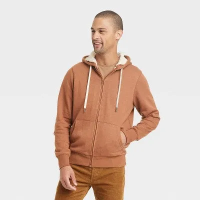 New - Goodfellow & Co Men's Full Zipper Sweatshirts Sherpa-Lined Hood Adjustable