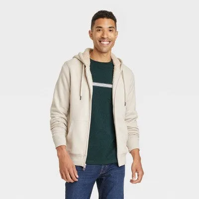 New - Goodfellow & Co Men's Full Zipper Sweatshirts Sherpa-Lined Hood Adjustable