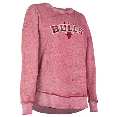 New - NBA Chicago Bulls Women's Ombre Arch Print Burnout Crew Neck Fleece Sweatshirt - L