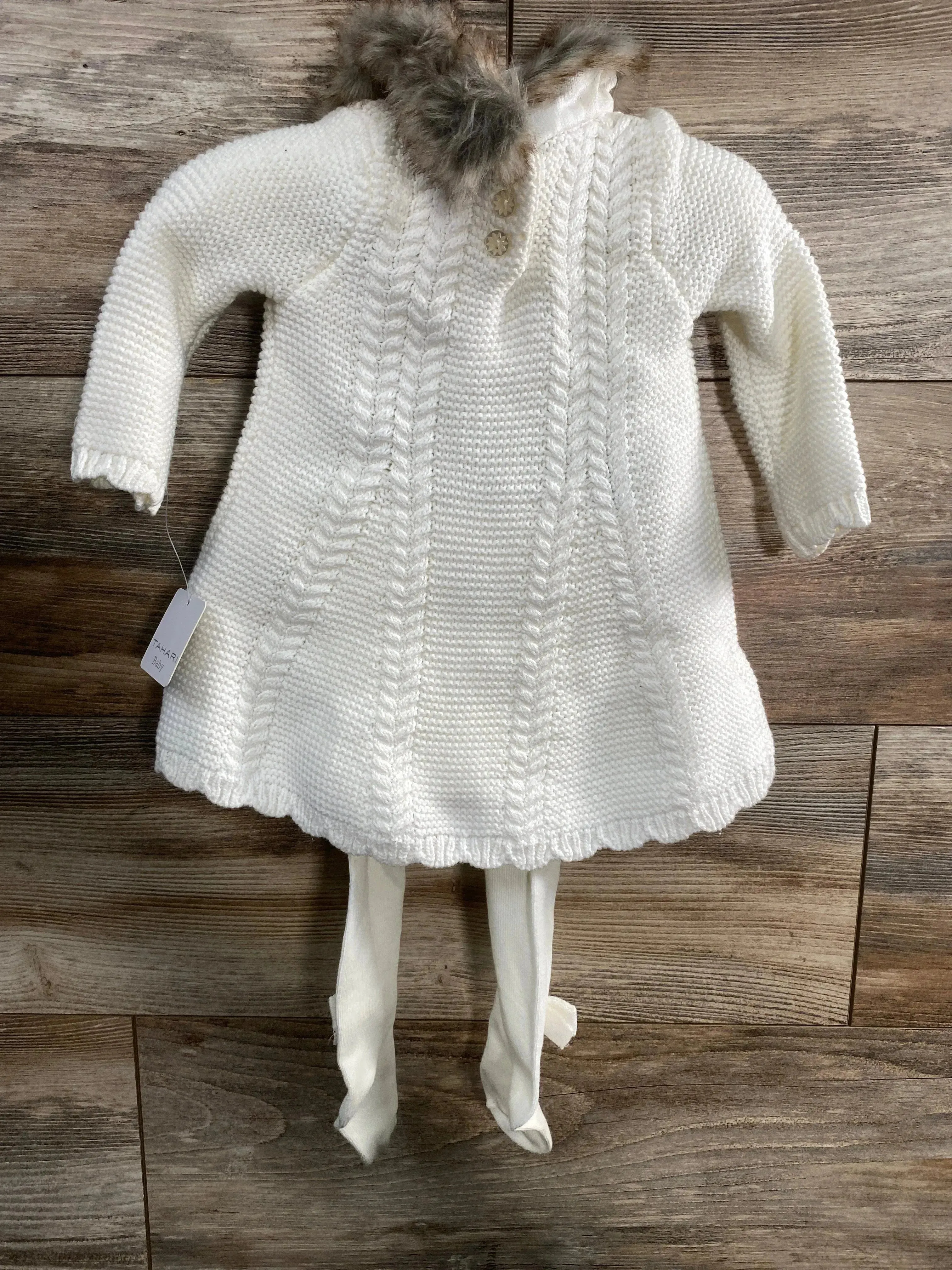 NEW Tahari 2pc Sweater Dress & Tights White sz 3-6m