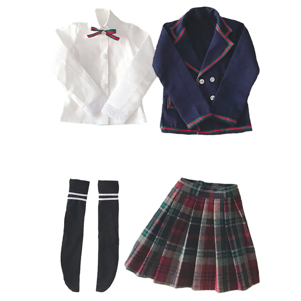 niannyyhouse 1/3 1/4 BJD Dolls Clothes Coat Shirt Plaid Pleated Skirt Socks European Dark Blue School Uniform Blazer Outfit Ball Jointed Dolls Accessories Dress Up Gift