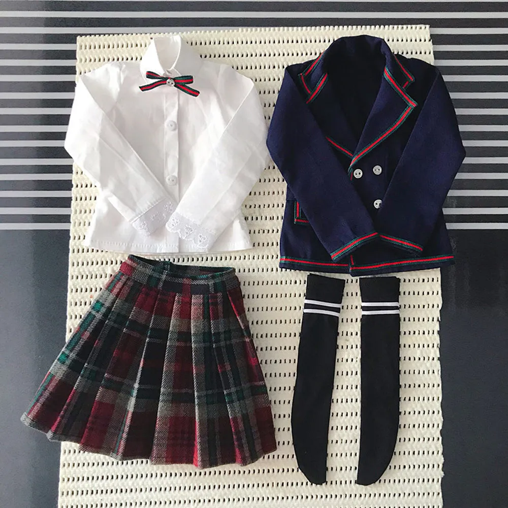 niannyyhouse 1/3 1/4 BJD Dolls Clothes Coat Shirt Plaid Pleated Skirt Socks European Dark Blue School Uniform Blazer Outfit Ball Jointed Dolls Accessories Dress Up Gift