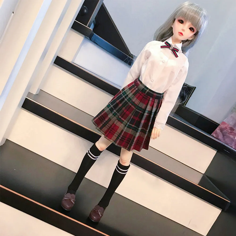 niannyyhouse 1/3 1/4 BJD Dolls Clothes Coat Shirt Plaid Pleated Skirt Socks European Dark Blue School Uniform Blazer Outfit Ball Jointed Dolls Accessories Dress Up Gift