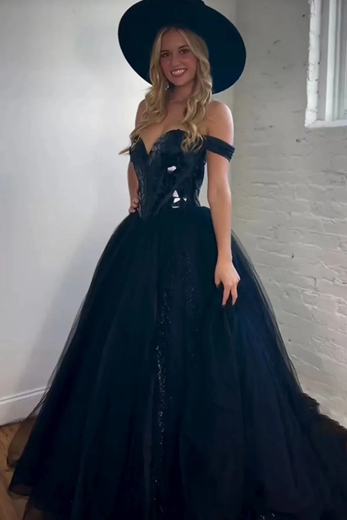 Off Shoulder Black Big Sequins Long Prom Dress with High Slit, Off the Shoulder Black Formal Dress, Black Evening Dress A2116