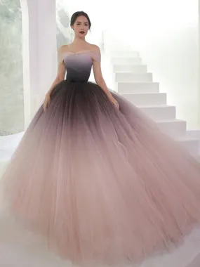 Off Shoulder Ombre Tulle Long Prom Gown, Ombre Tulle Formal Prom Evening