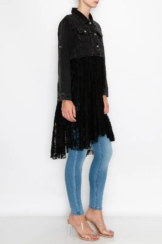 Origami Western Black Jean & Lace Jacket Cardigan - Black