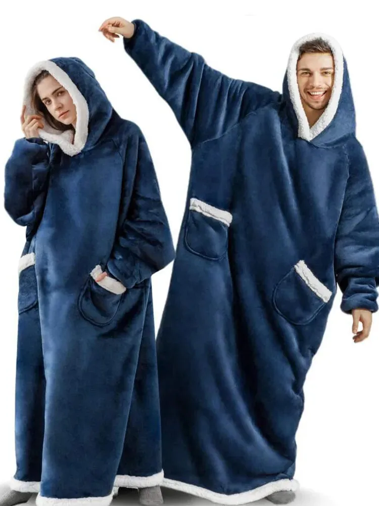 Oversized Cozy Warm Fleece Hoodie Blanket with Long Sleeves and pockets