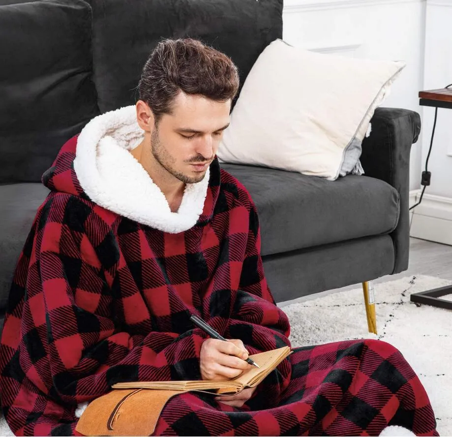 Oversized Cozy Warm Fleece Hoodie Blanket with Long Sleeves and pockets