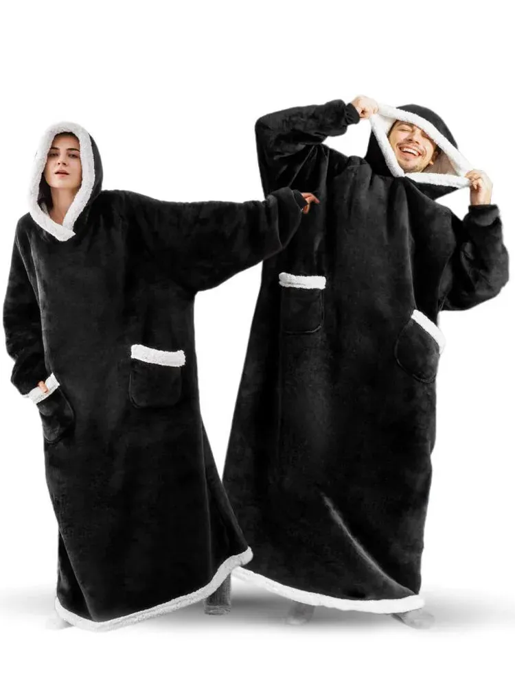 Oversized Cozy Warm Fleece Hoodie Blanket with Long Sleeves and pockets