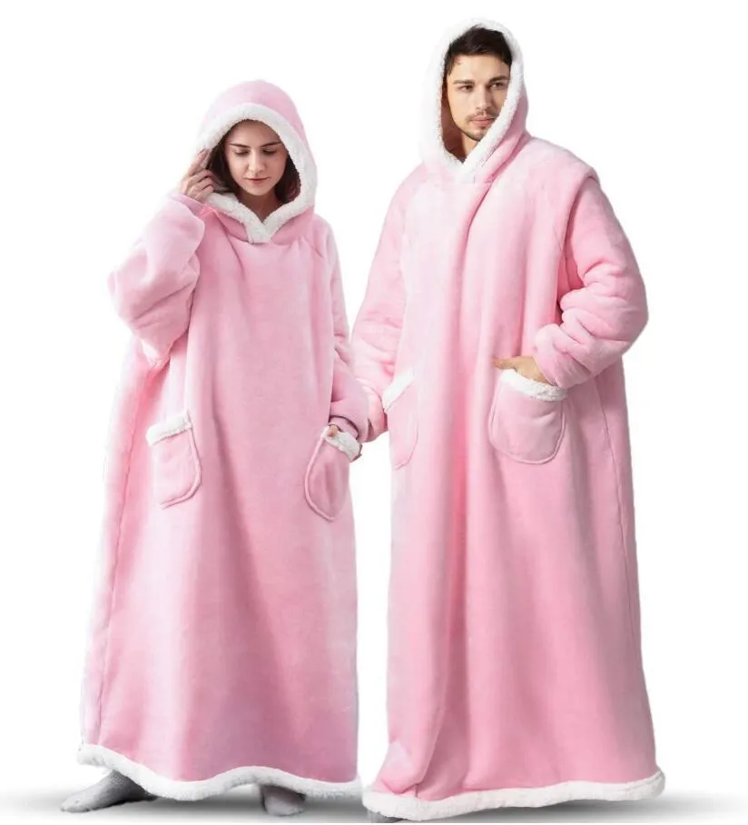 Oversized Cozy Warm Fleece Hoodie Blanket with Long Sleeves and pockets