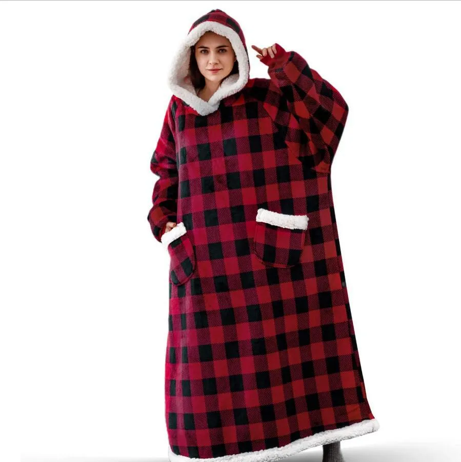 Oversized Cozy Warm Fleece Hoodie Blanket with Long Sleeves and pockets