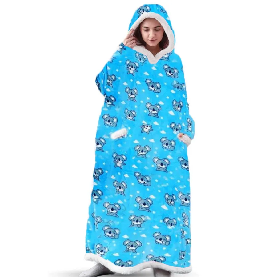 Oversized Cozy Warm Fleece Hoodie Blanket with Long Sleeves and pockets