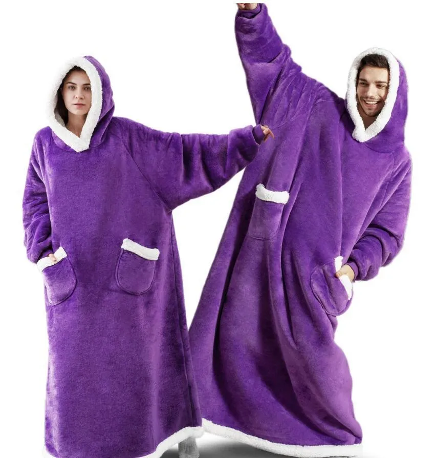 Oversized Cozy Warm Fleece Hoodie Blanket with Long Sleeves and pockets