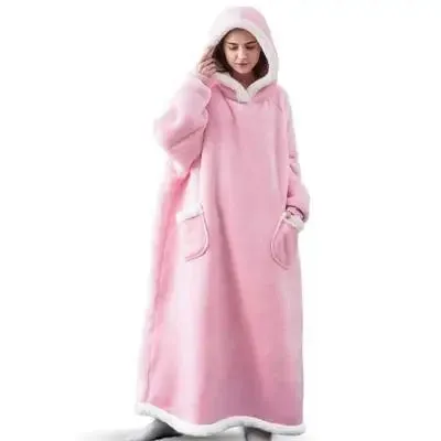 Oversized Cozy Warm Fleece Hoodie Blanket with Long Sleeves and pockets