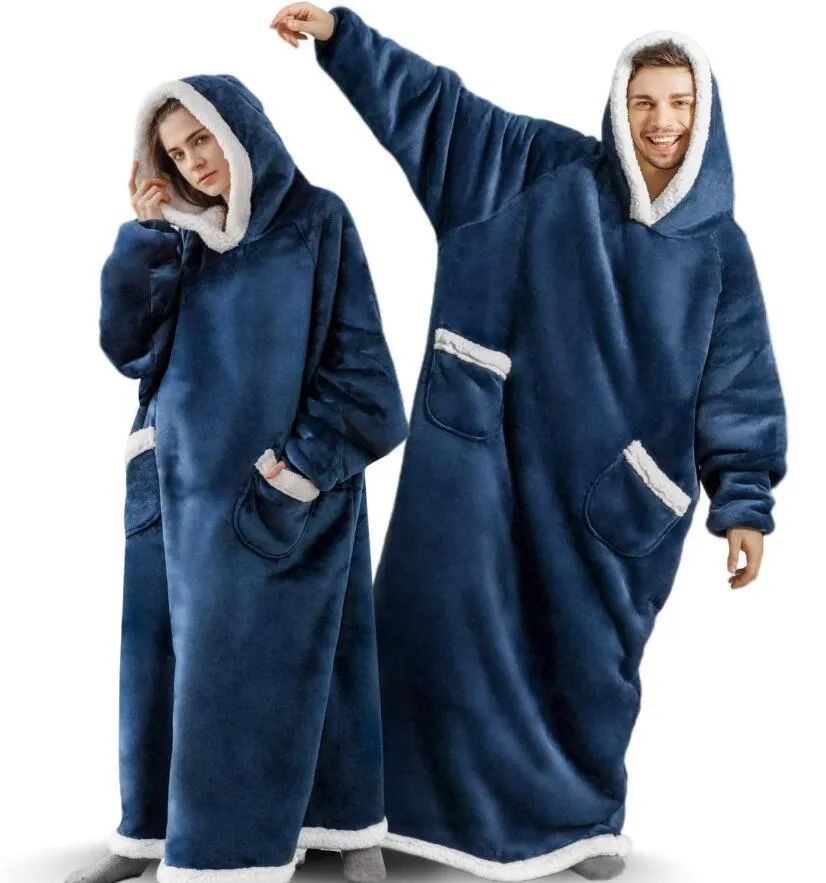 Oversized Cozy Warm Fleece Hoodie Blanket with Long Sleeves and pockets