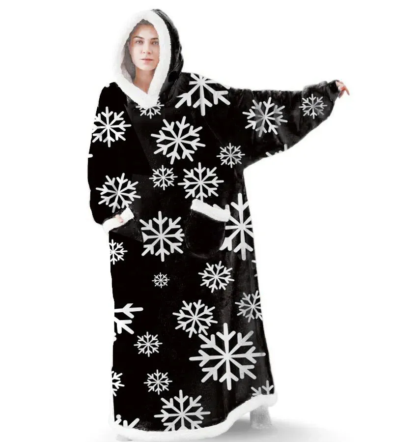 Oversized Cozy Warm Fleece Hoodie Blanket with Long Sleeves and pockets