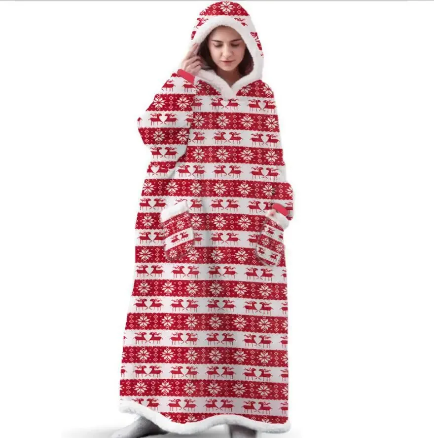 Oversized Cozy Warm Fleece Hoodie Blanket with Long Sleeves and pockets