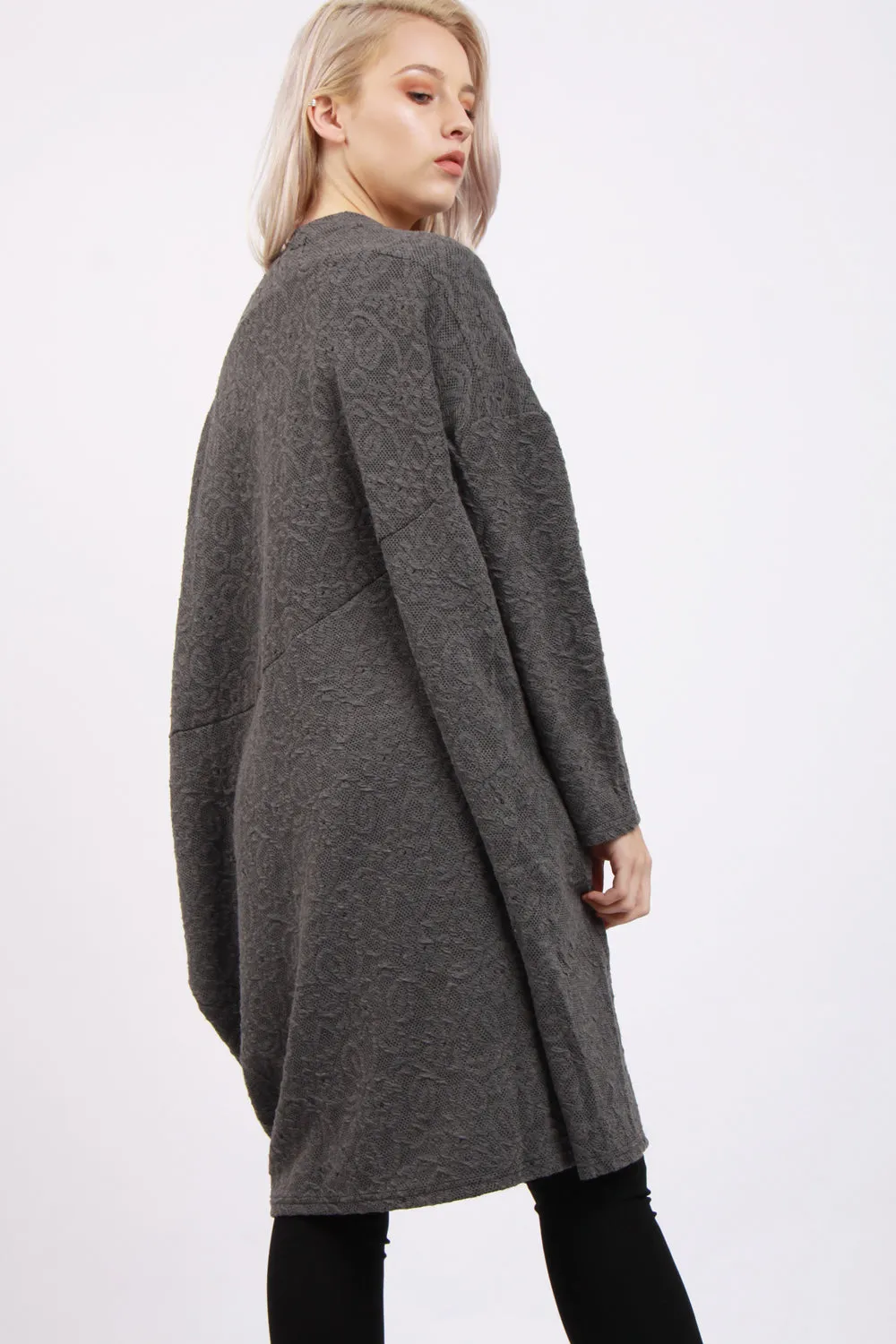 Oversized Textured Hi Low Batwing Top in Grey