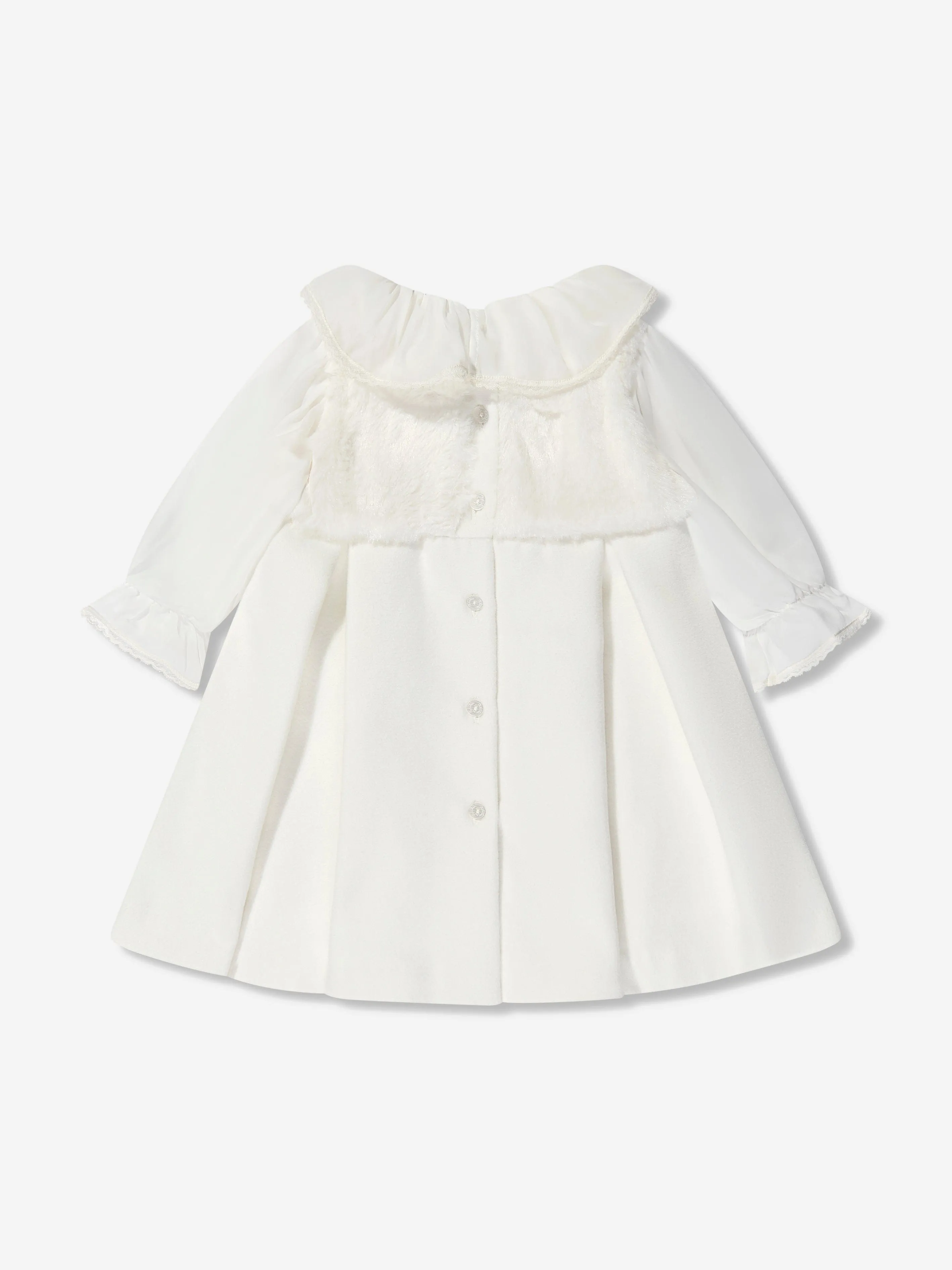 Patachou Baby Girls Faux Fur And Chiffon Dress in Ivory