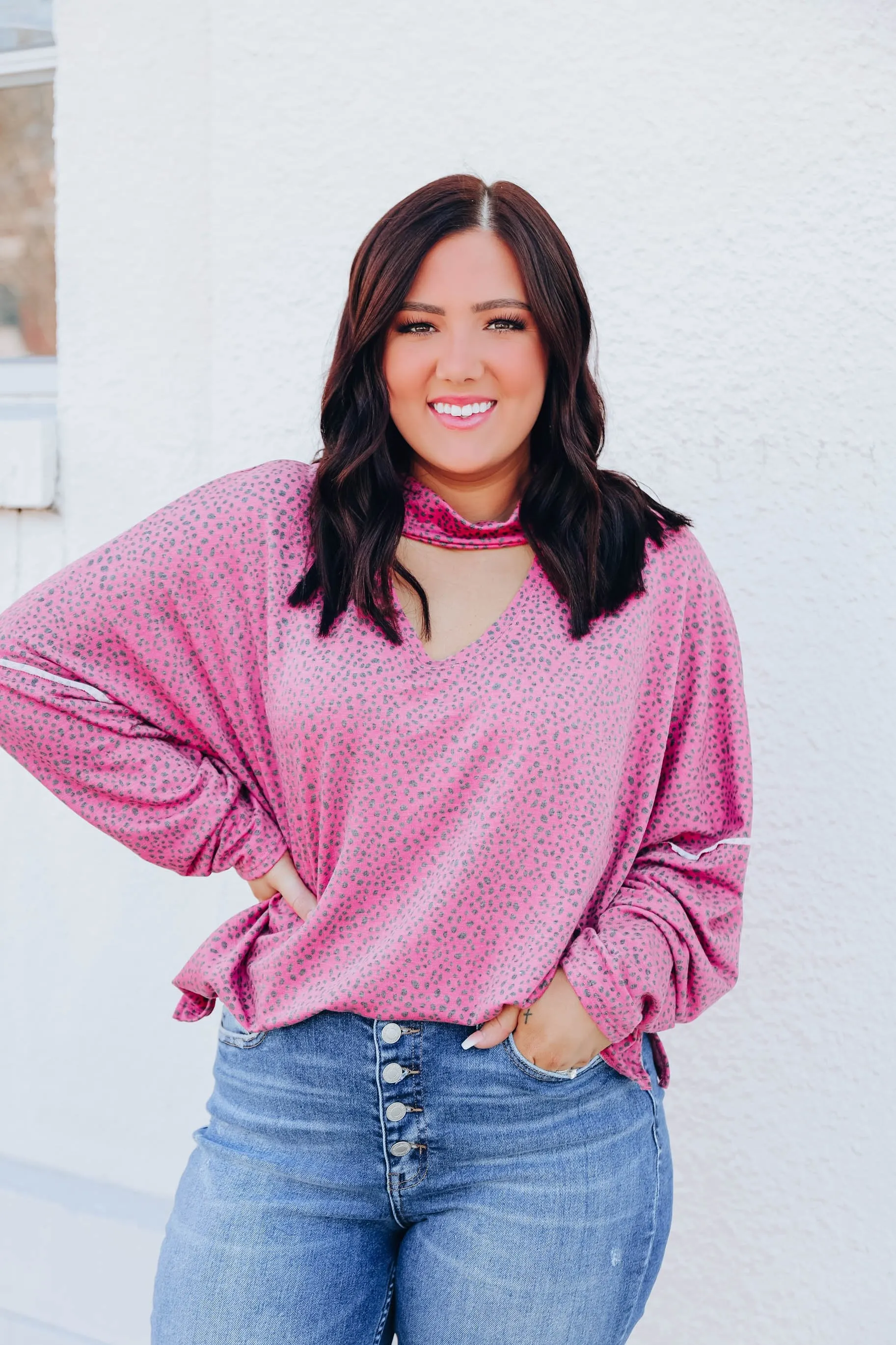 Pink Rose Leopard Print Top