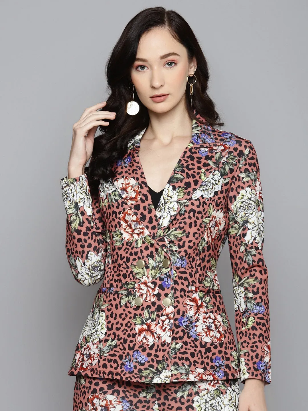 Pink Scuba Animal Floral Relax Fit Blazer