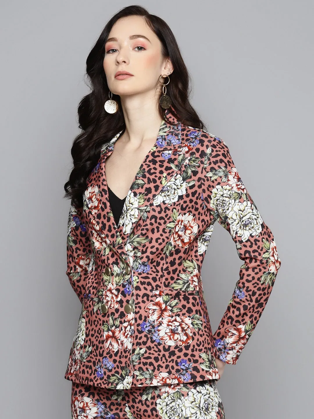 Pink Scuba Animal Floral Relax Fit Blazer