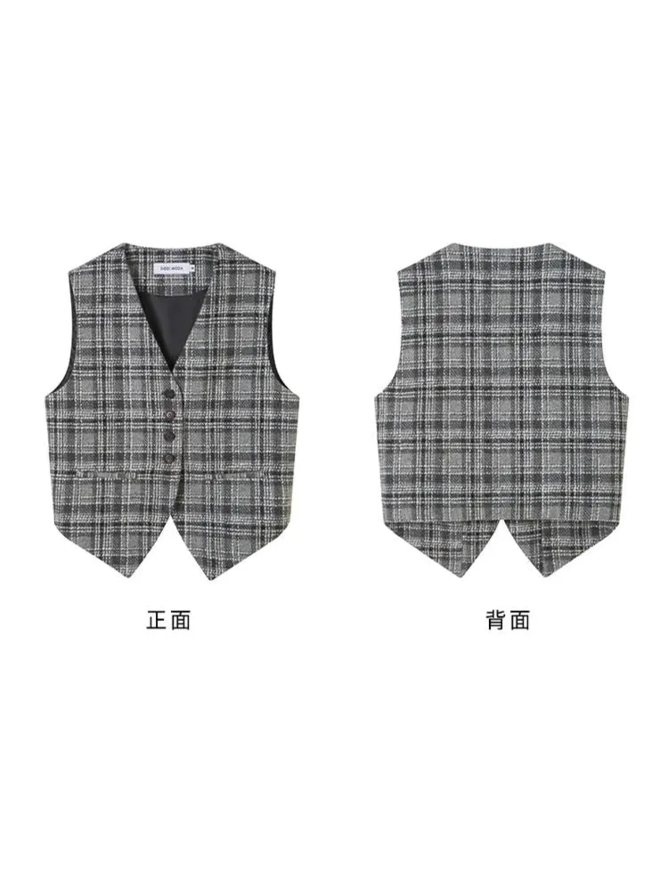 Plaid vest jacket and pleated skirt【s0000003970】