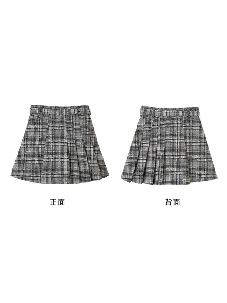 Plaid vest jacket and pleated skirt【s0000003970】