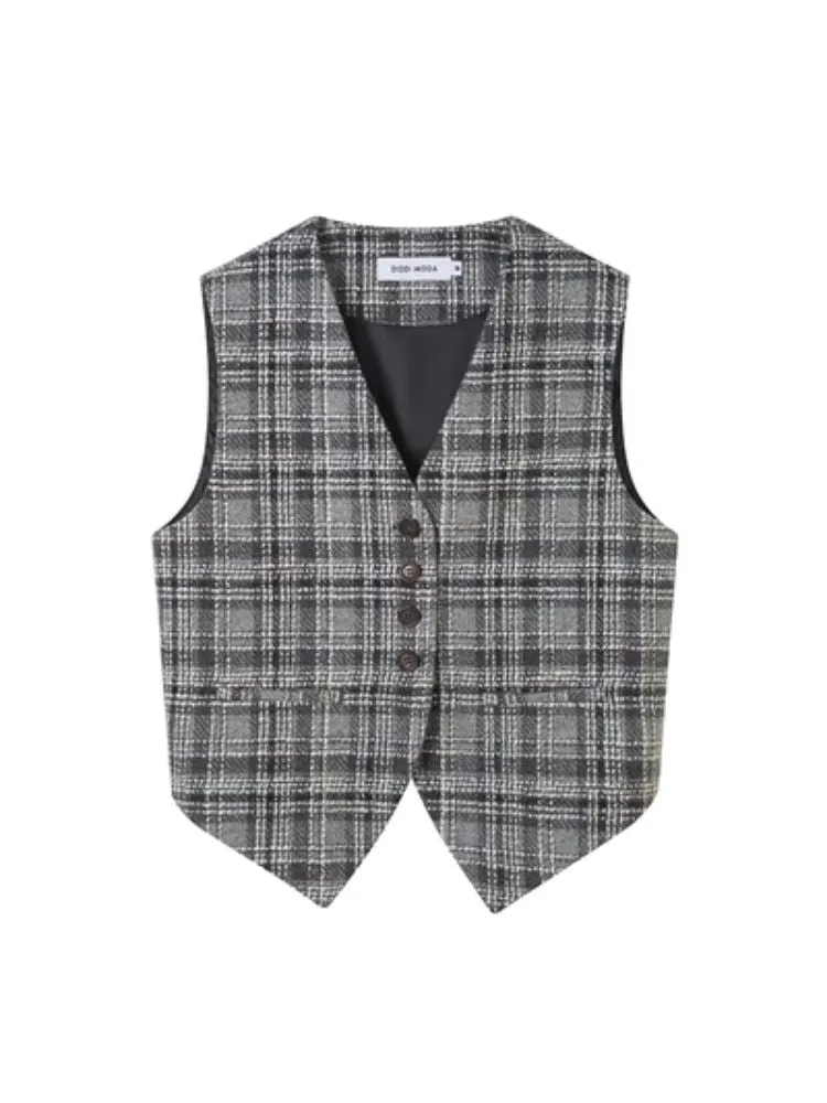 Plaid vest jacket and pleated skirt【s0000003970】