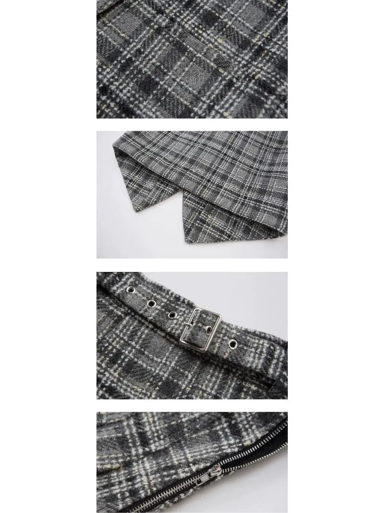 Plaid vest jacket and pleated skirt【s0000003970】