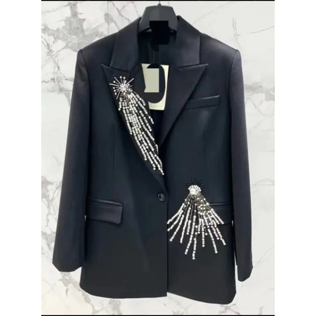 Pre Order: Diamond Patchwork Single Button Long Sleeved Blazer