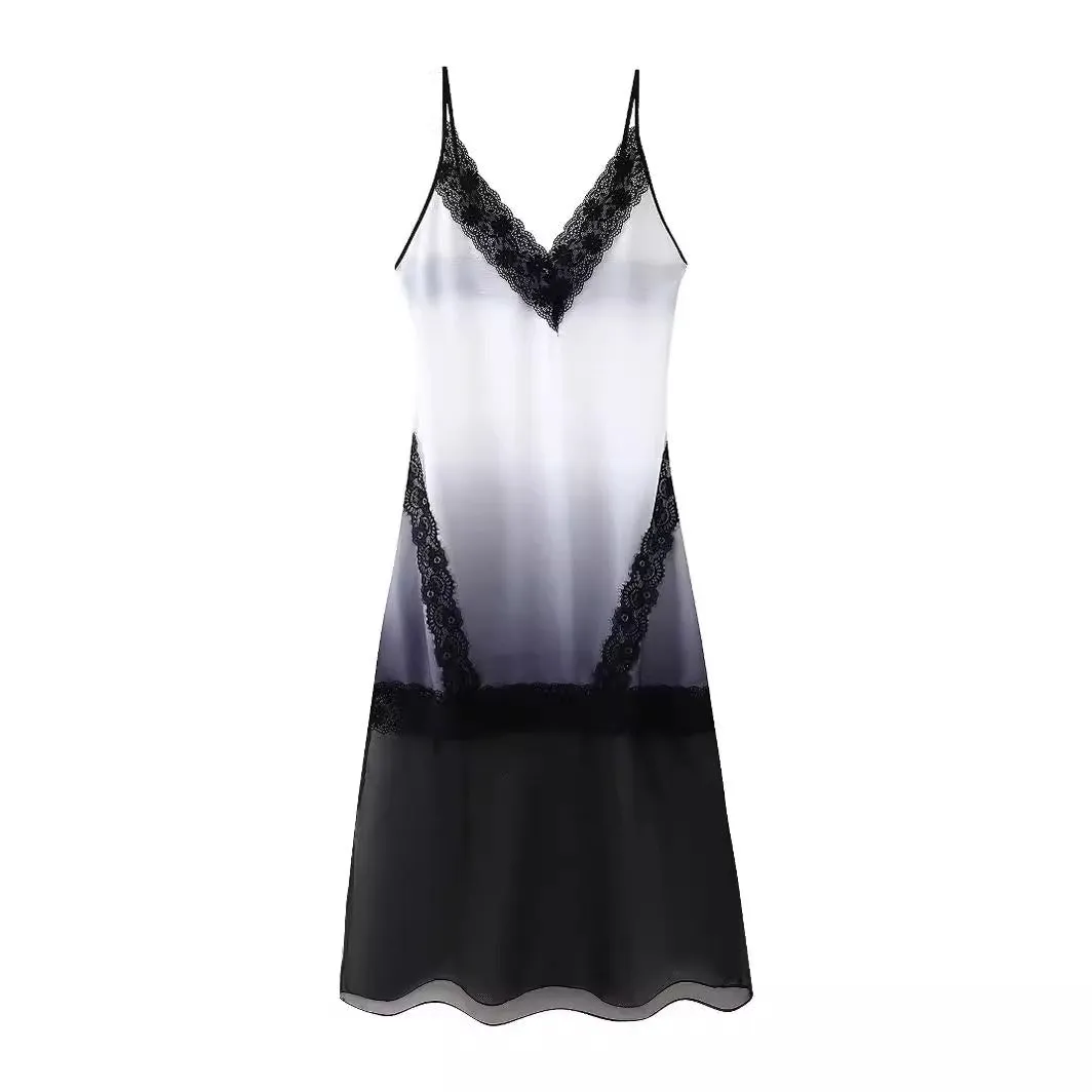 Pre Order:  Gradient Lace Stitching A-Line Camisole Dress